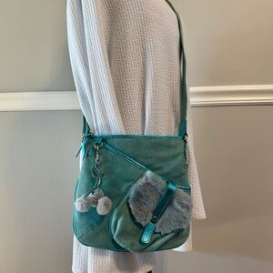 UGG Australia Vintage Shearling Crossbody Bag Metallic Teal Blue/Gray *Rare*